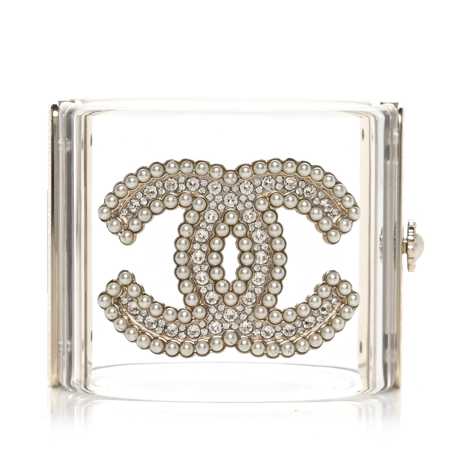 Chanel Resin Crystal Pearl CC Cuff Light Gold 1 of 6