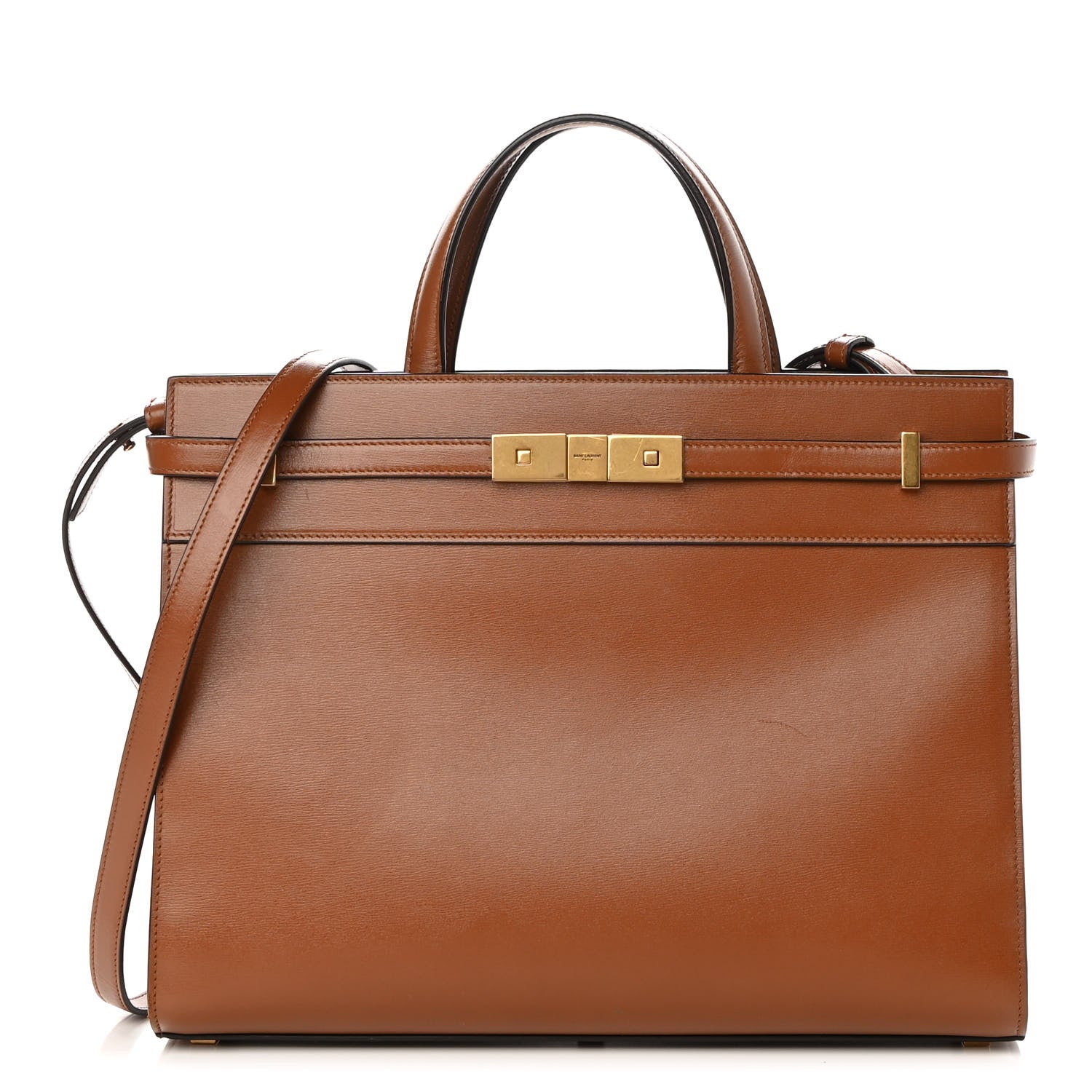 Saint Laurent Calfskin Small Manhattan Shopper Tote Brick Ebony Dark 1 of 17