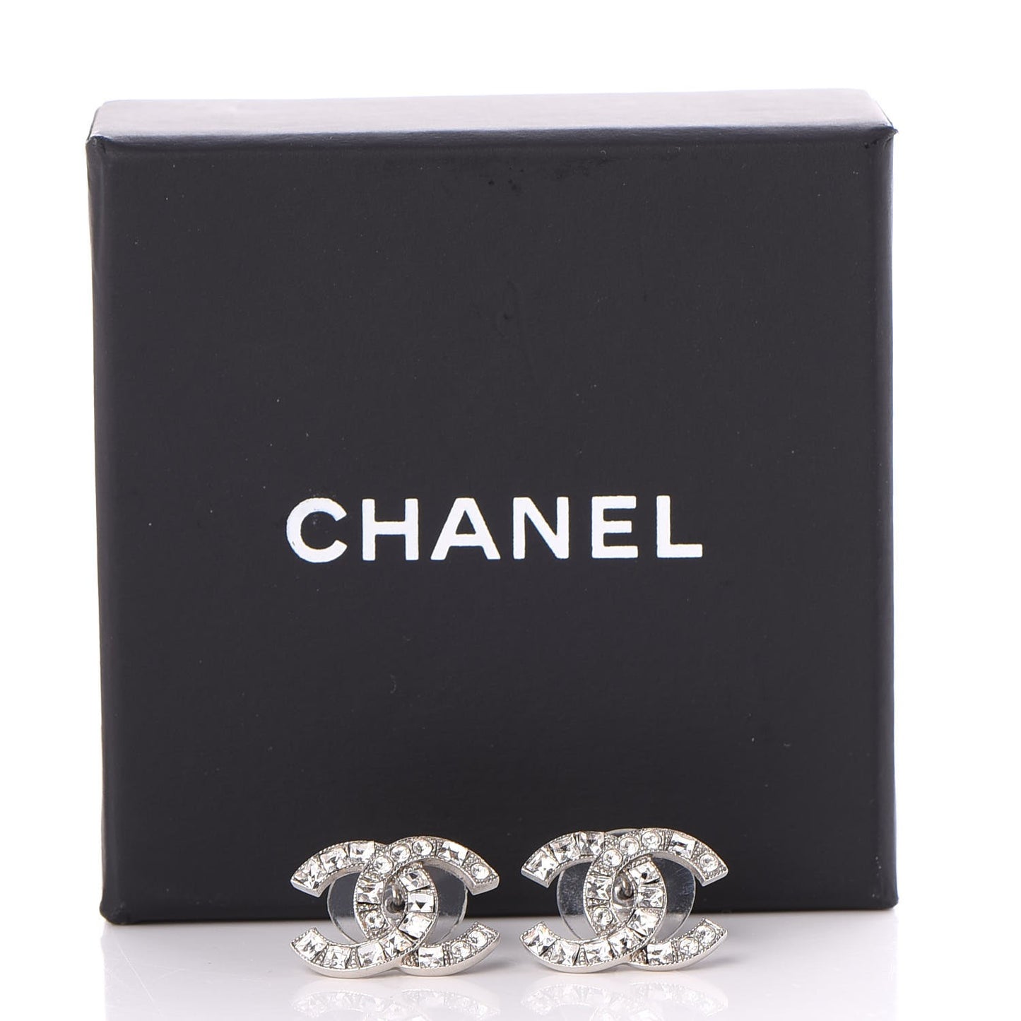 Baguette Crystal CC Earrings Silver