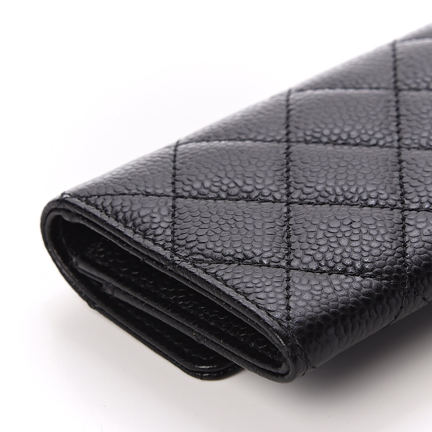 Caviar Quilted Flap Card Holder Wallet Black