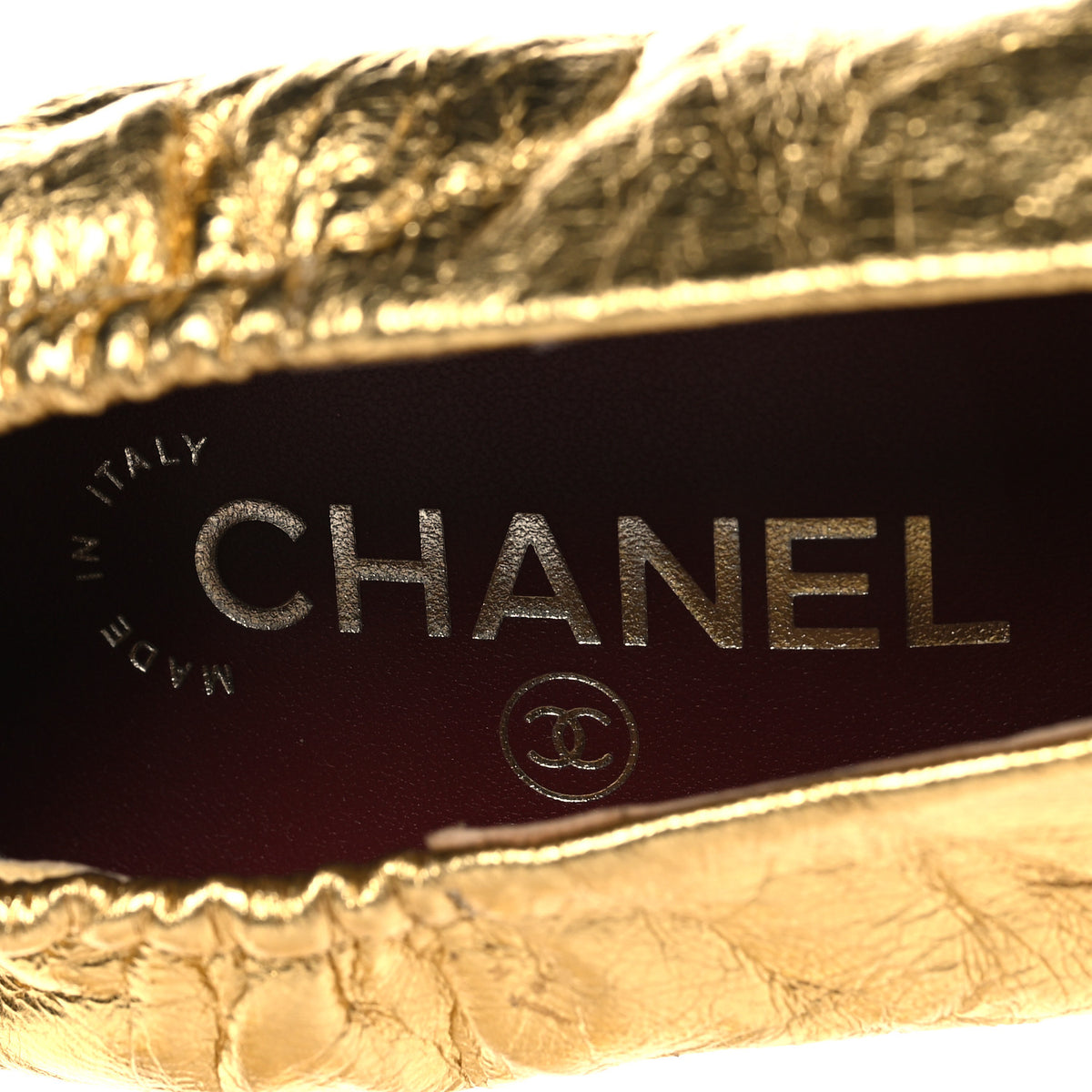 Chanel Crumpled Laminated Lambskin Calfskin Pumps 40 Gold Silver 9 of 10