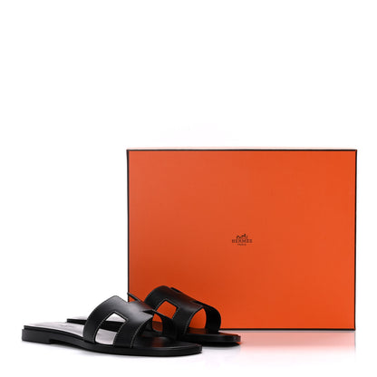 Hermes Box Calfskin Oran Sandals 36.5 Black 10 of 10