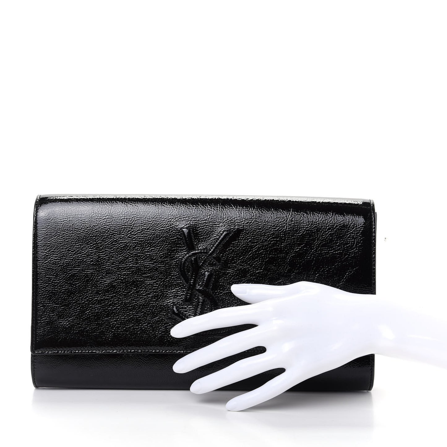 Textured Patent Monogram Large Belle De Jour Clutch Black