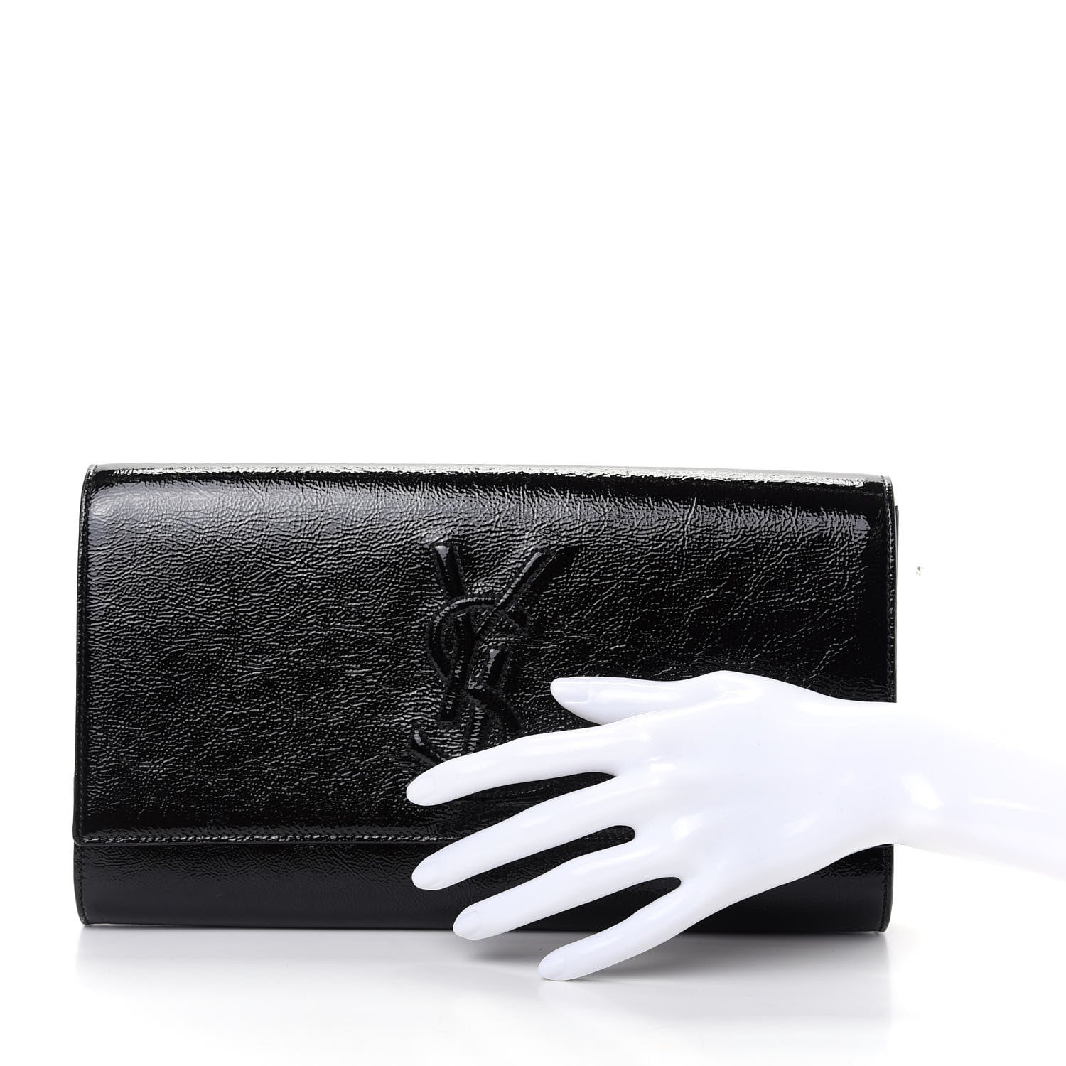 Saint Laurent Textured Patent Monogram Large Belle De Jour Clutch Black 2 of 7