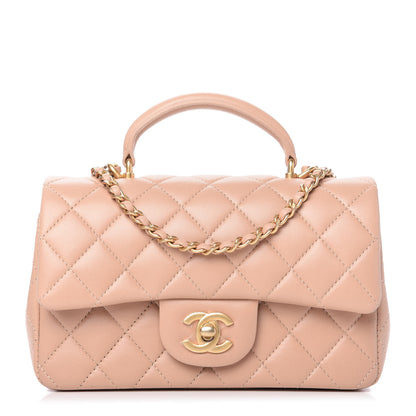 Chanel Lambskin Quilted Mini Top Handle Rectangular Flap Beige 1 of 11