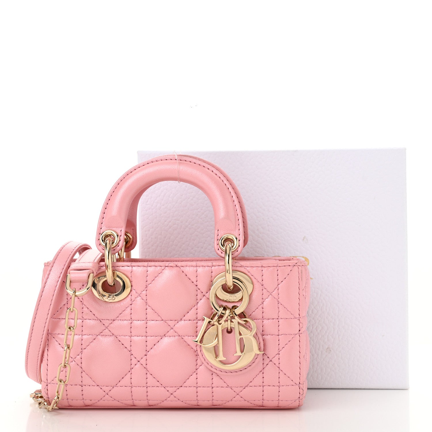 Christian Dior Metallic Lambskin Cannage Micro Lady D-Joy Pink 11 of 11