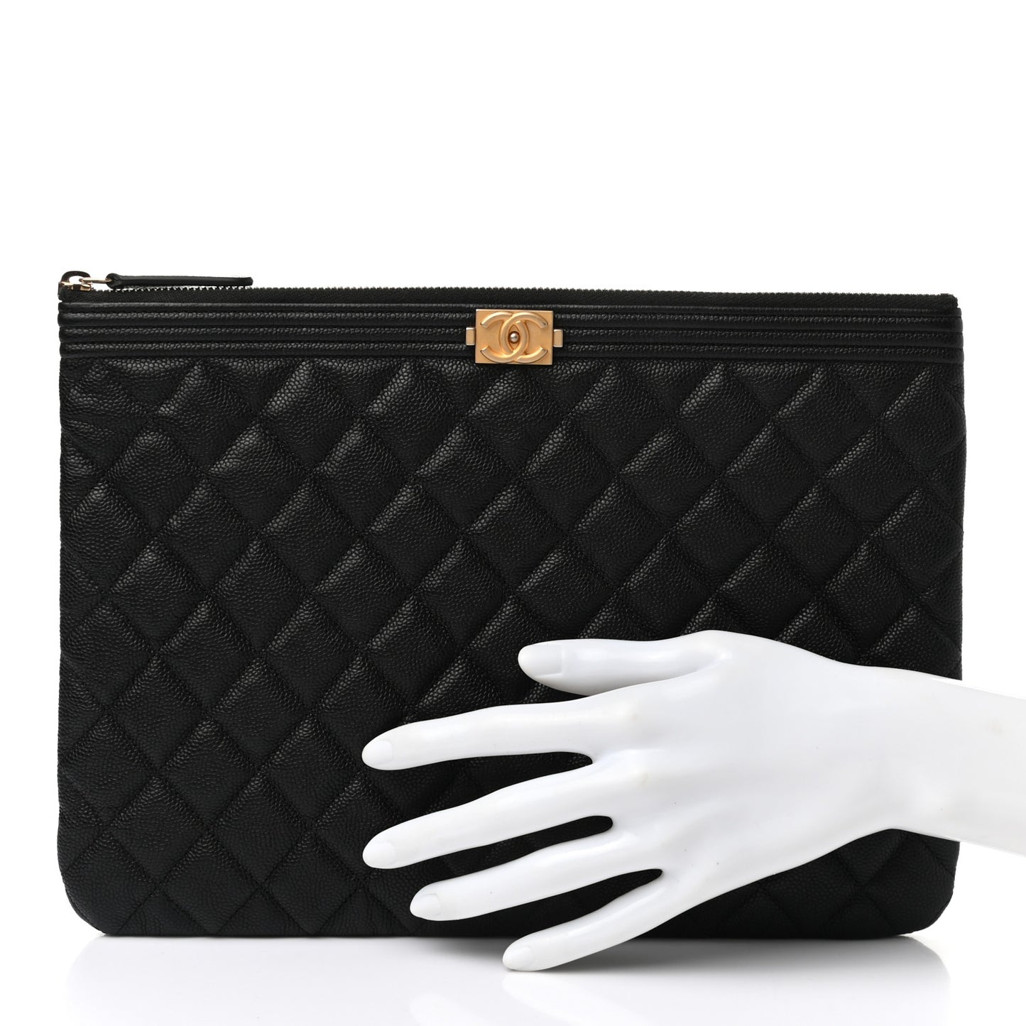Caviar Quilted Medium Boy Cosmetic Case Black
