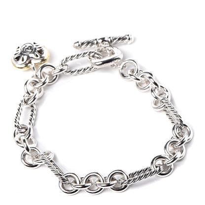 David Yurman Sterling Silver 18K Yellow Gold Cable Heart Charm Bracelet 3 of 5