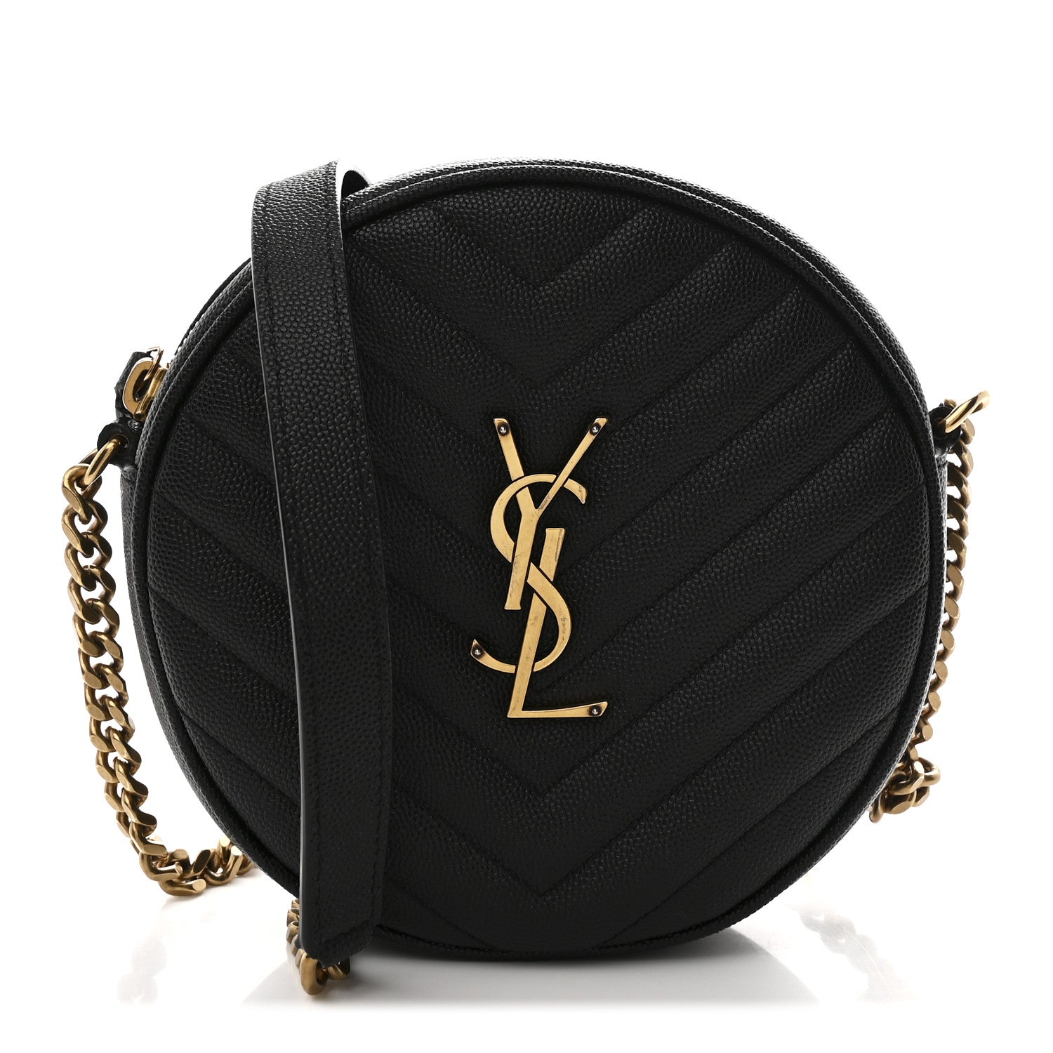 Saint Laurent Grain De Poudre Matelasse Chevron Quilted Round Vinyle Camera Bag Black 1 of 10