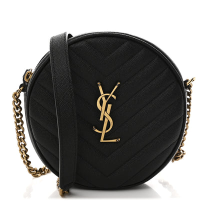 Saint Laurent Grain De Poudre Matelasse Chevron Quilted Round Vinyle Camera Bag Black 1 of 10