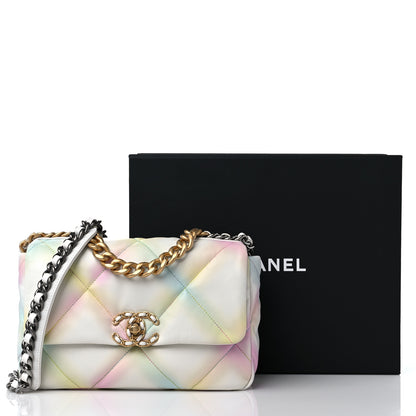 Chanel Printed Goatskin Quilted Medium Chanel 19 Flap White Multicolor 10 of 10