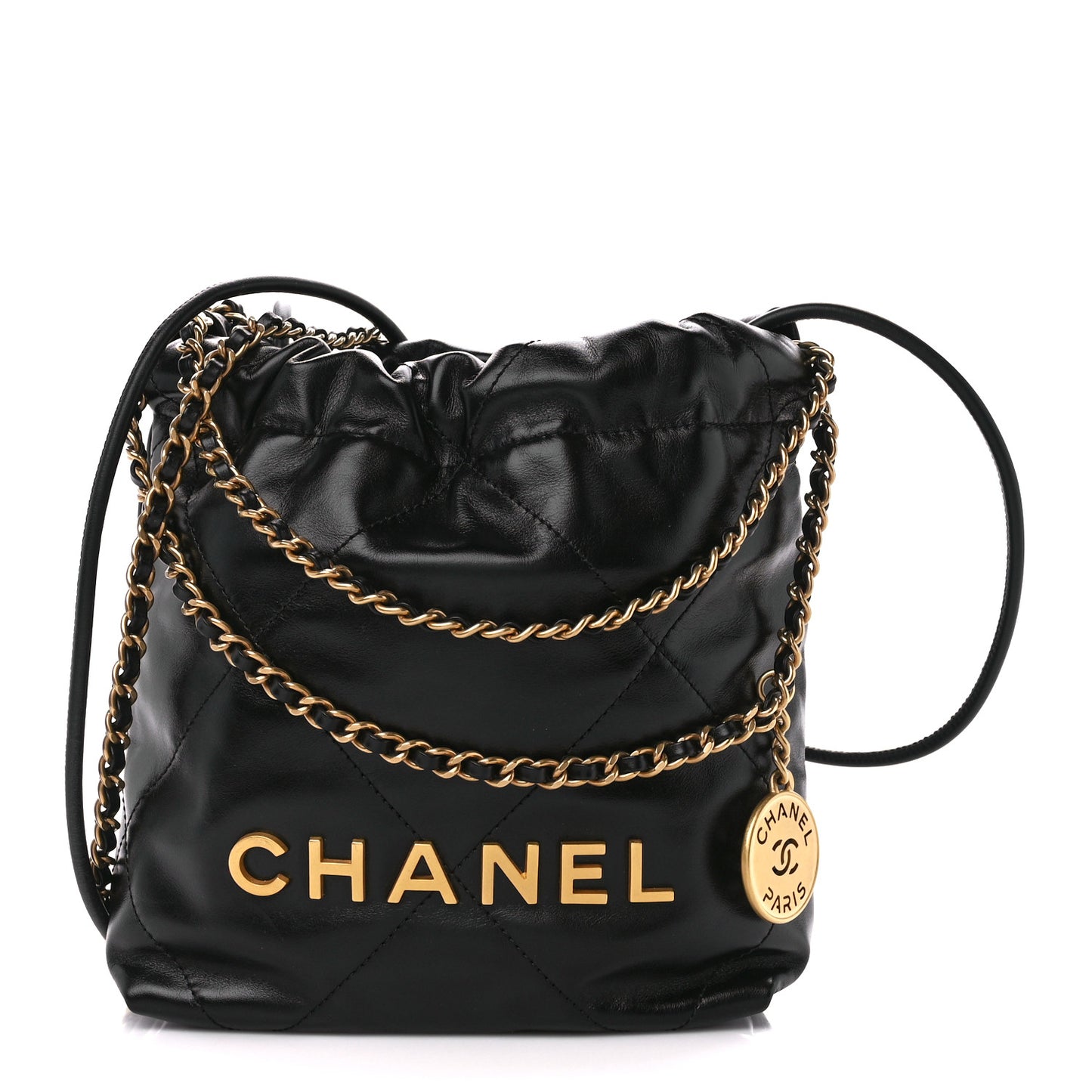Shiny Calfskin Quilted Mini Chanel 22 Black