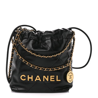 Chanel Shiny Calfskin Quilted Mini Chanel 22 Black 1 of 12