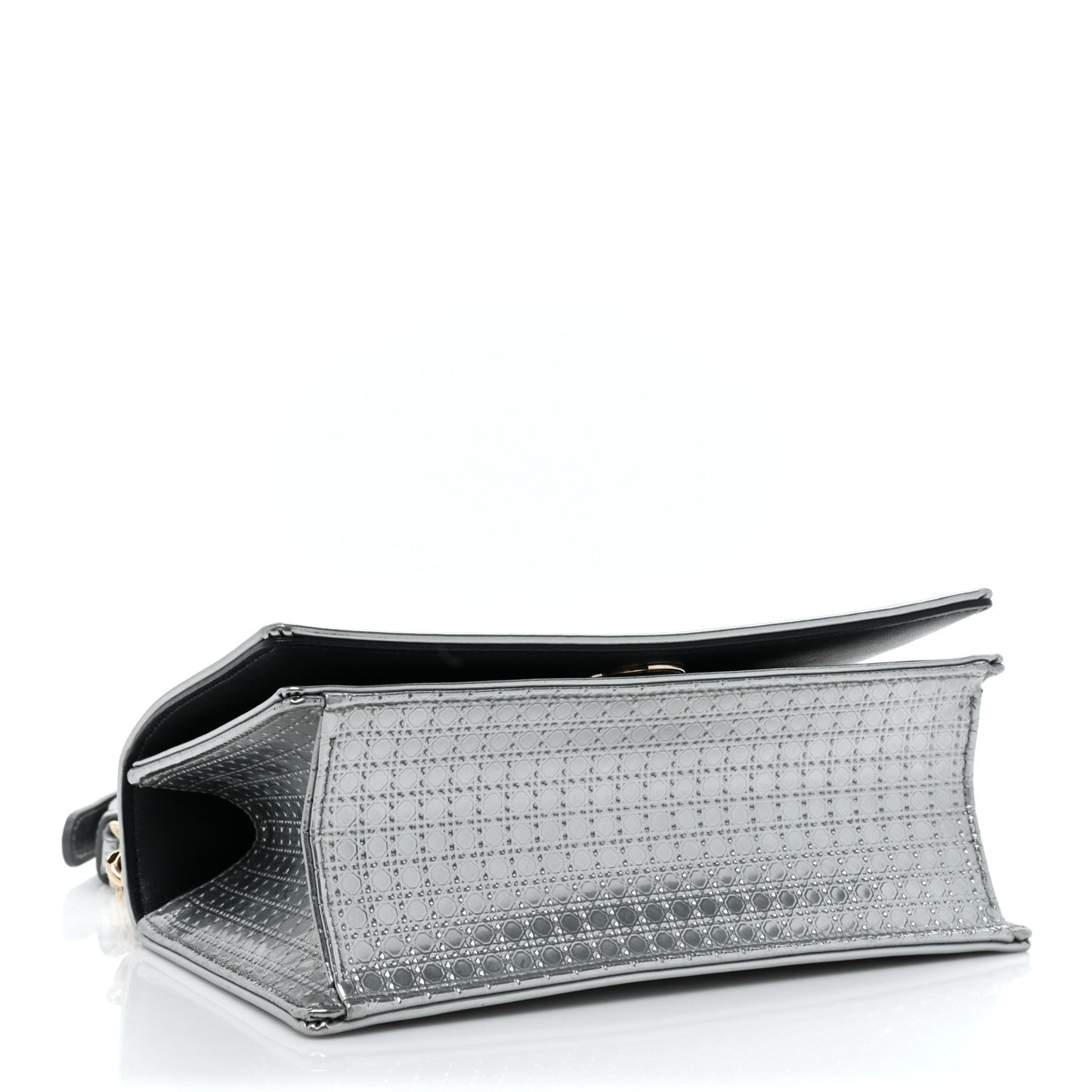 Metallic Patent Micro-Cannage Small Diorama Flap Bag Silver