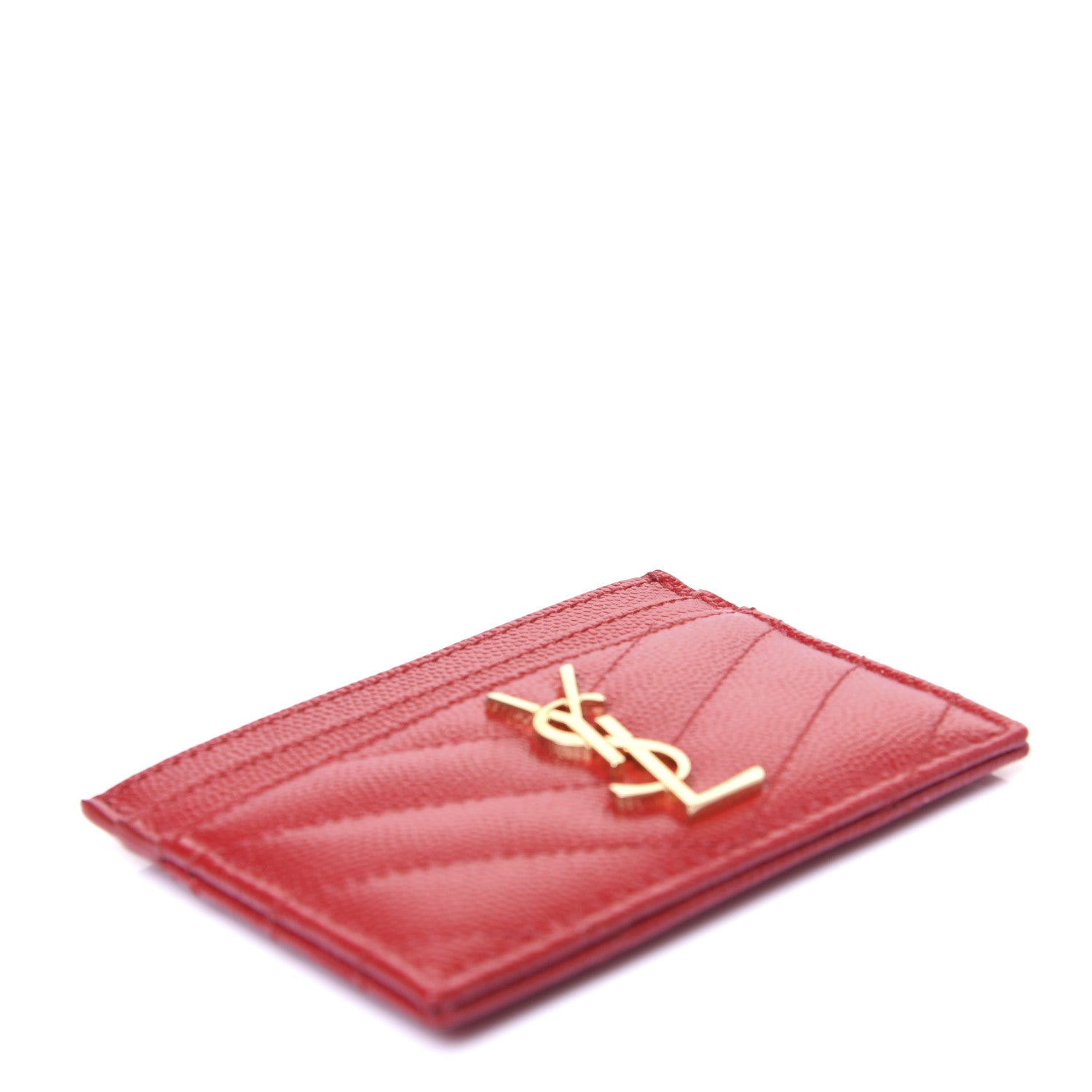 Saint Laurent Grain De Poudre Matelasse Chevron Monogram Credit Card Case New Red 6 of 9