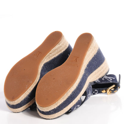 Louis Vuitton Monogram Denim Formentera Wedge Pumps 8.5 Grand Blue 5 of 9