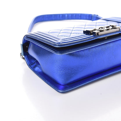 Chanel Metallic Patent Calfskin Quilted Small Boy Flap Blue 23 of 25