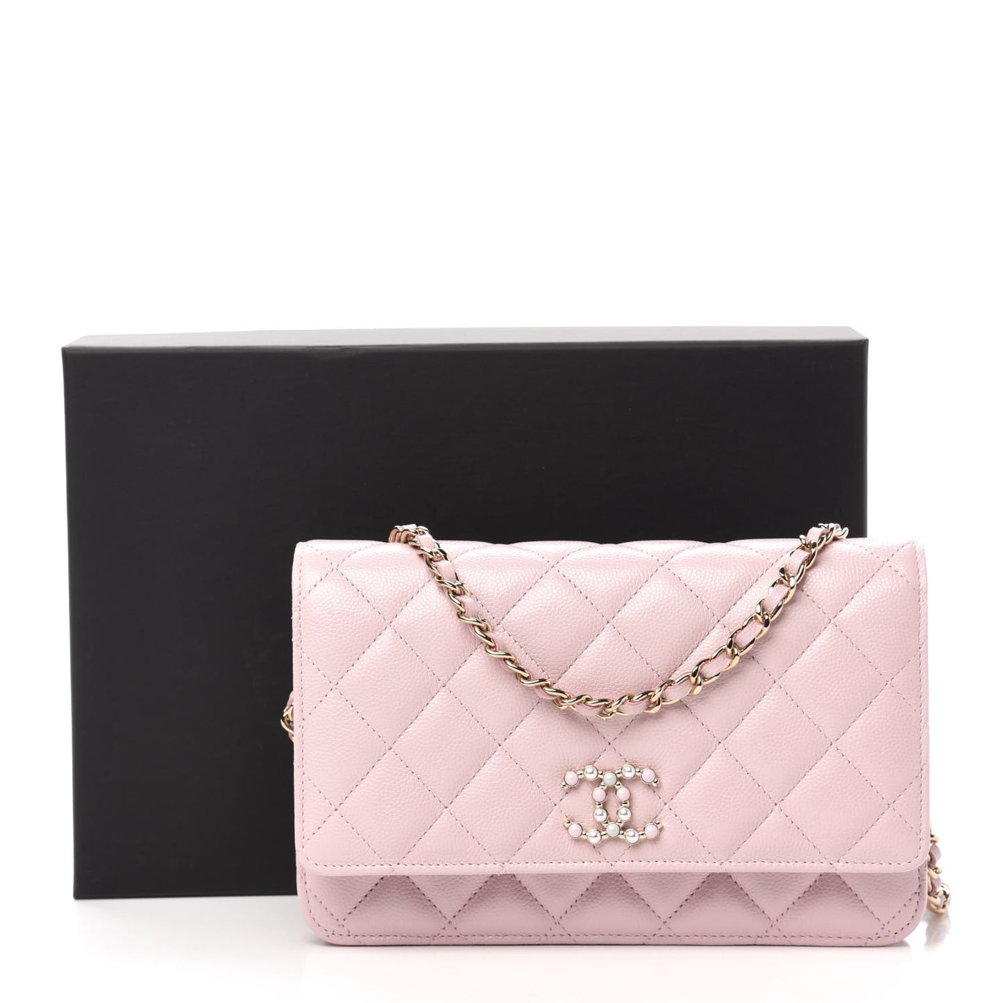 Caviar Quilted Coco Candy Wallet On Chain WOC Light Pink
