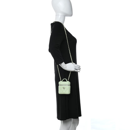 Chanel Caviar Quilted Small Handle With Care Vanity Case With Chain Light Green 2 of 9