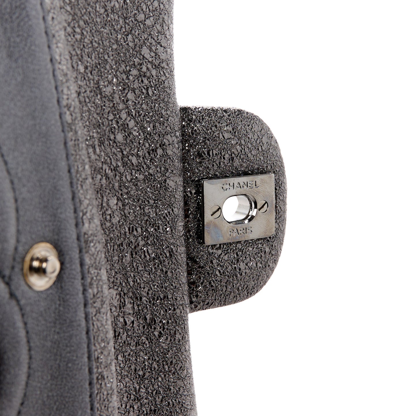 Metallic Crackled Calfskin Medium Double Flap Dark Silver