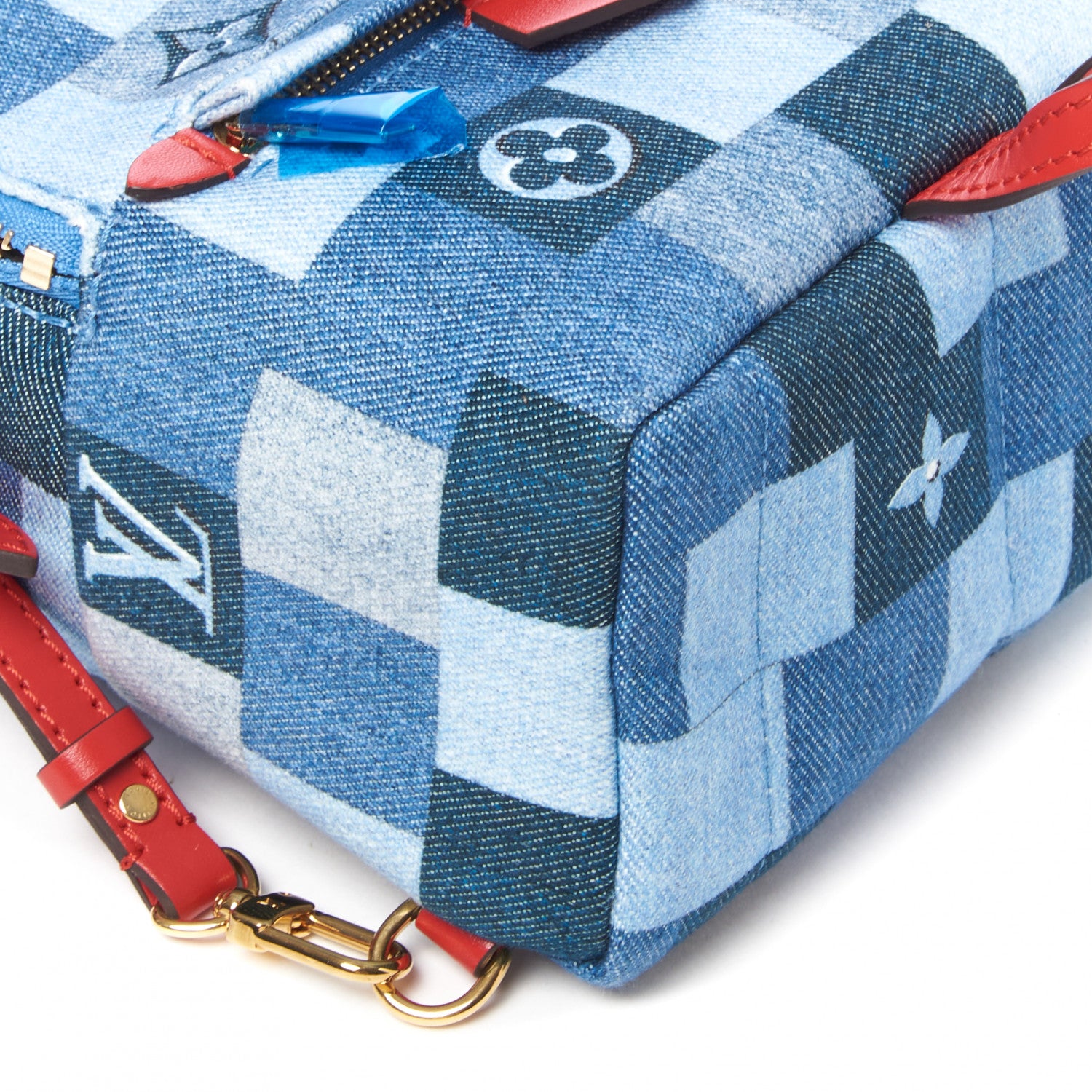 Louis Vuitton Denim Damier Monogram Patchwork Palm Springs Backpack Mini Blue Rouge 5 of 9