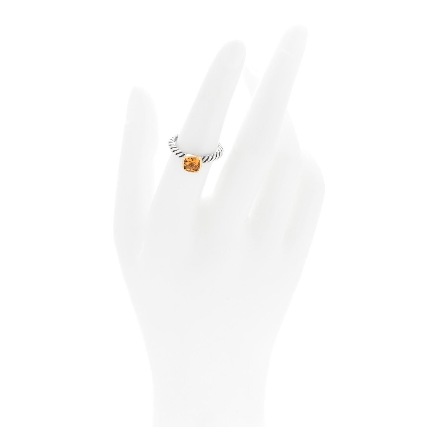 Sterling Silver 18K Yellow Gold Citrine Cushion Ring 52 6