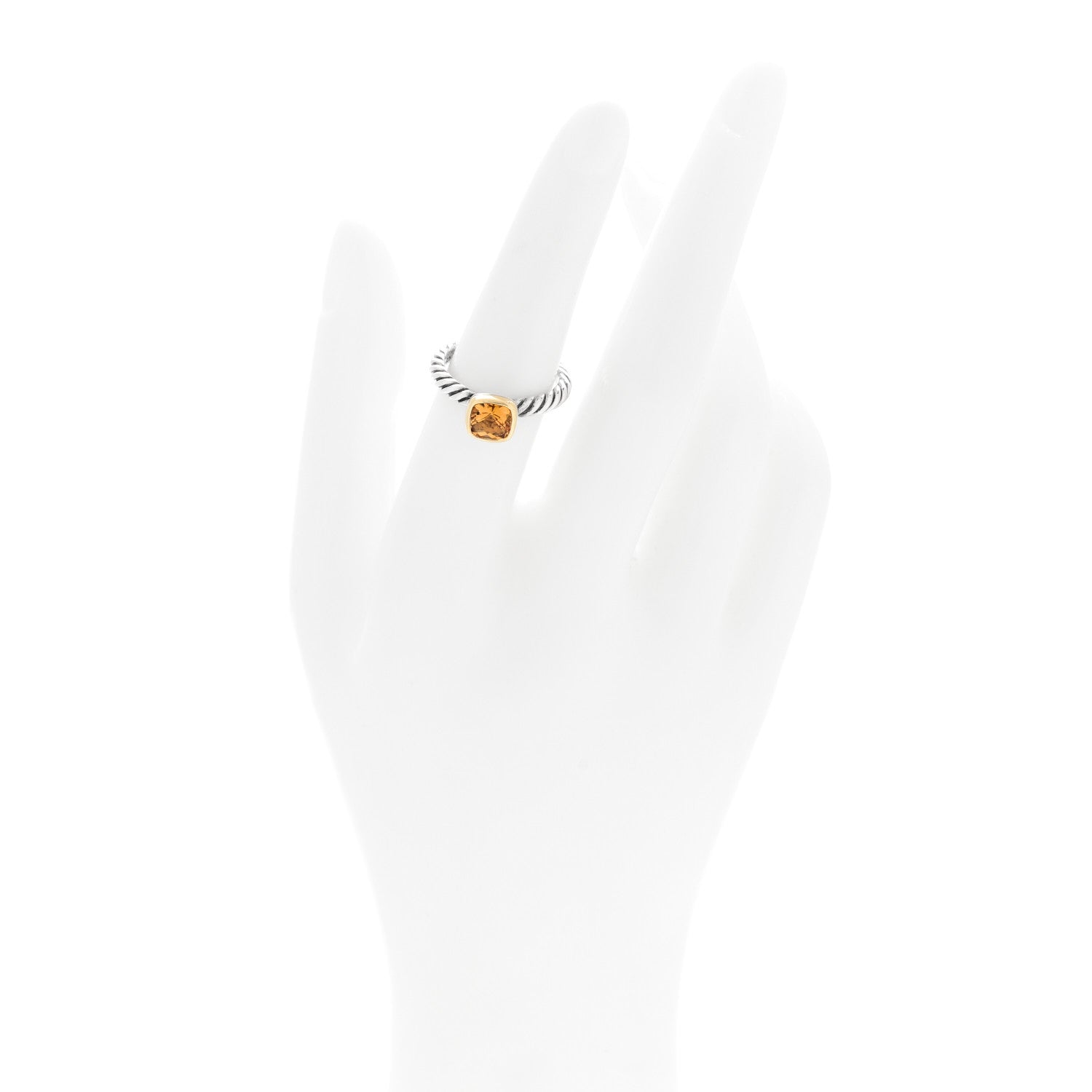 David Yurman Sterling Silver 18K Yellow Gold Citrine Cushion Ring 52 6 2 of 5