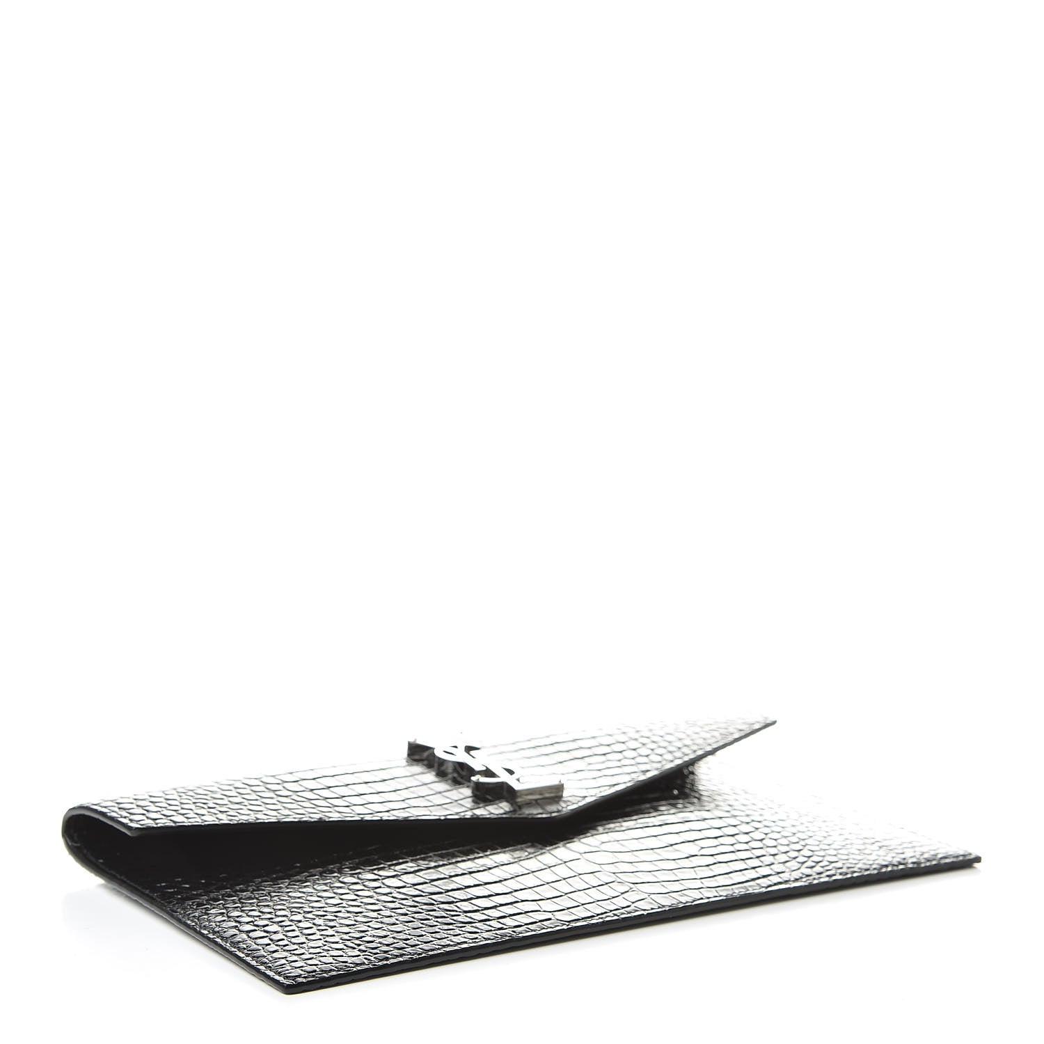 Saint Laurent Calfskin Crocodile Embossed Uptown Monogram Clutch Black 4 of 8