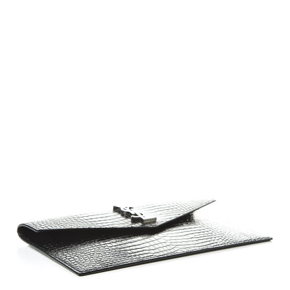 Saint Laurent Calfskin Crocodile Embossed Uptown Monogram Clutch Black 4 of 8
