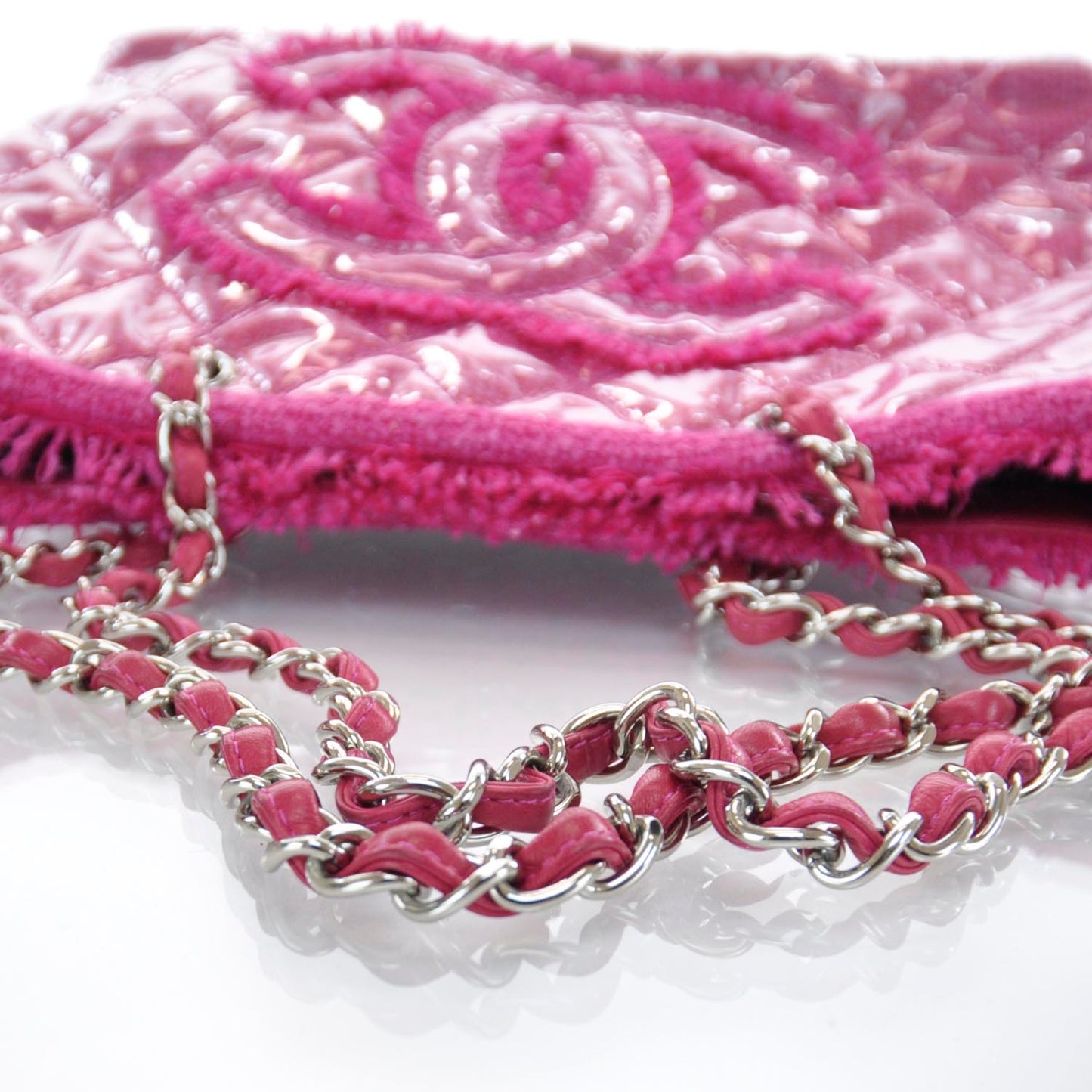Vinyl Quilted Funny Tweed Tote Fuchsia