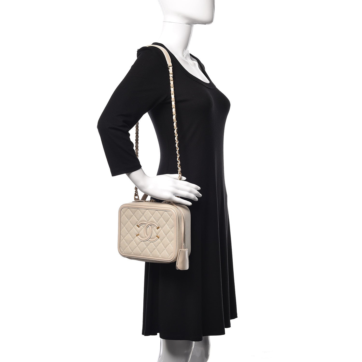 Chanel Caviar Quilted Medium CC Filigree Vanity Case Light Beige 2 of 9