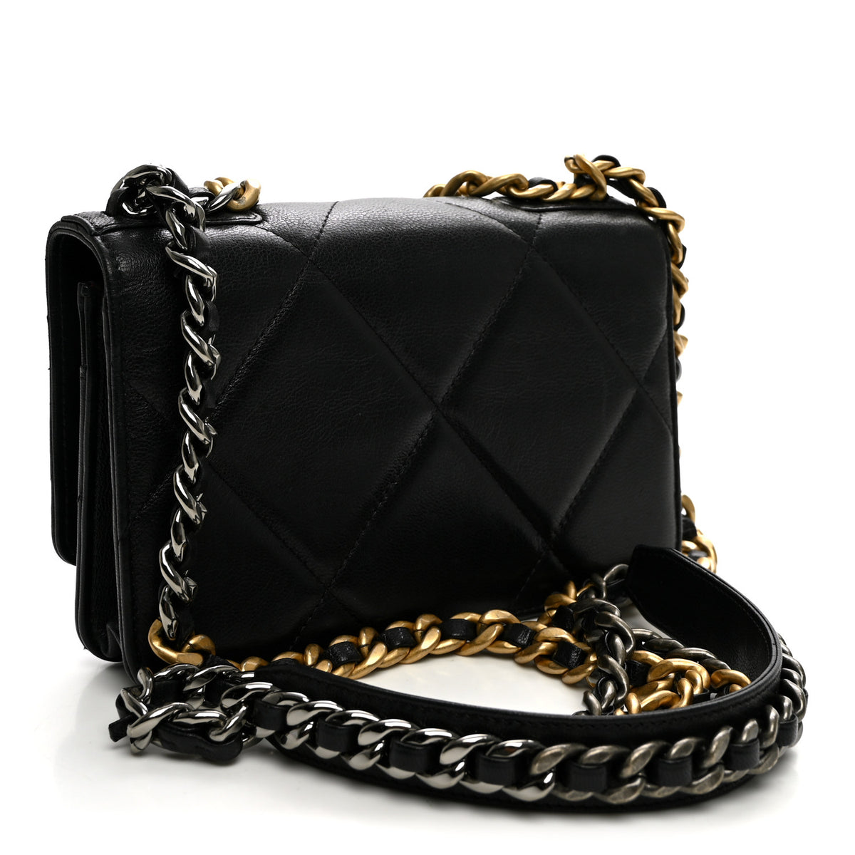Chanel Goatskin Quilted Chanel 19 Wallet On Chain WOC Black 3 of 11