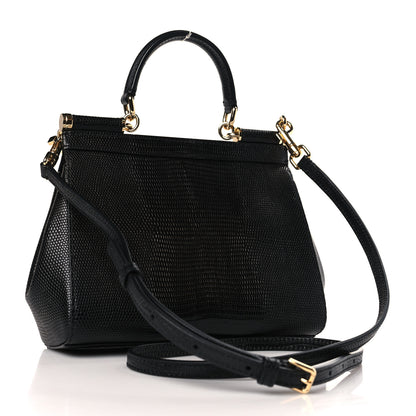 Dolce & Gabbana Stampa Iguana Crystal Small Miss Sicily Satchel Black 3 of 8
