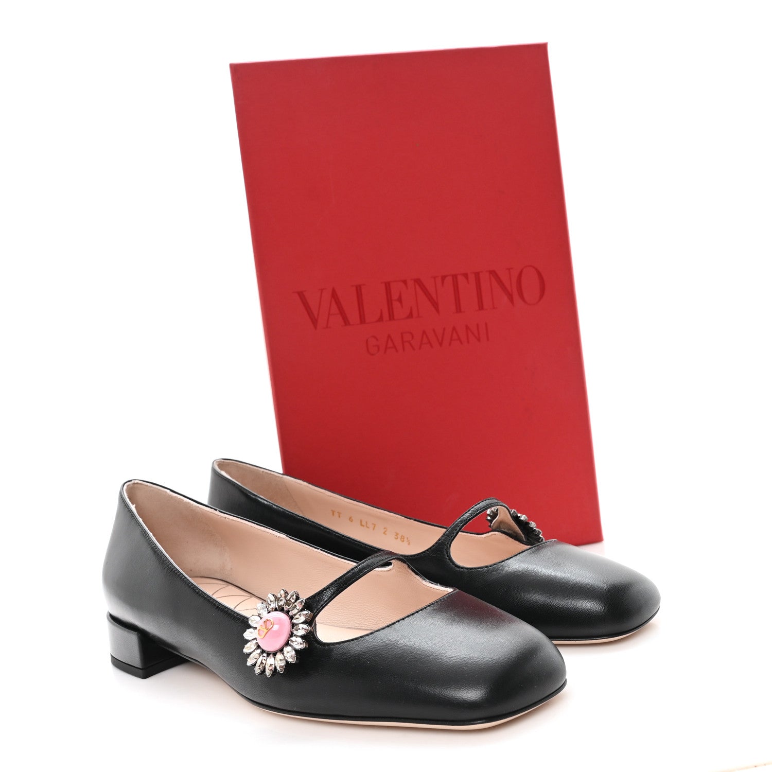 Valentino Garavani Kidskin Jewel Button Mary Jane Flats  38.5 Black Pink 10 of 10