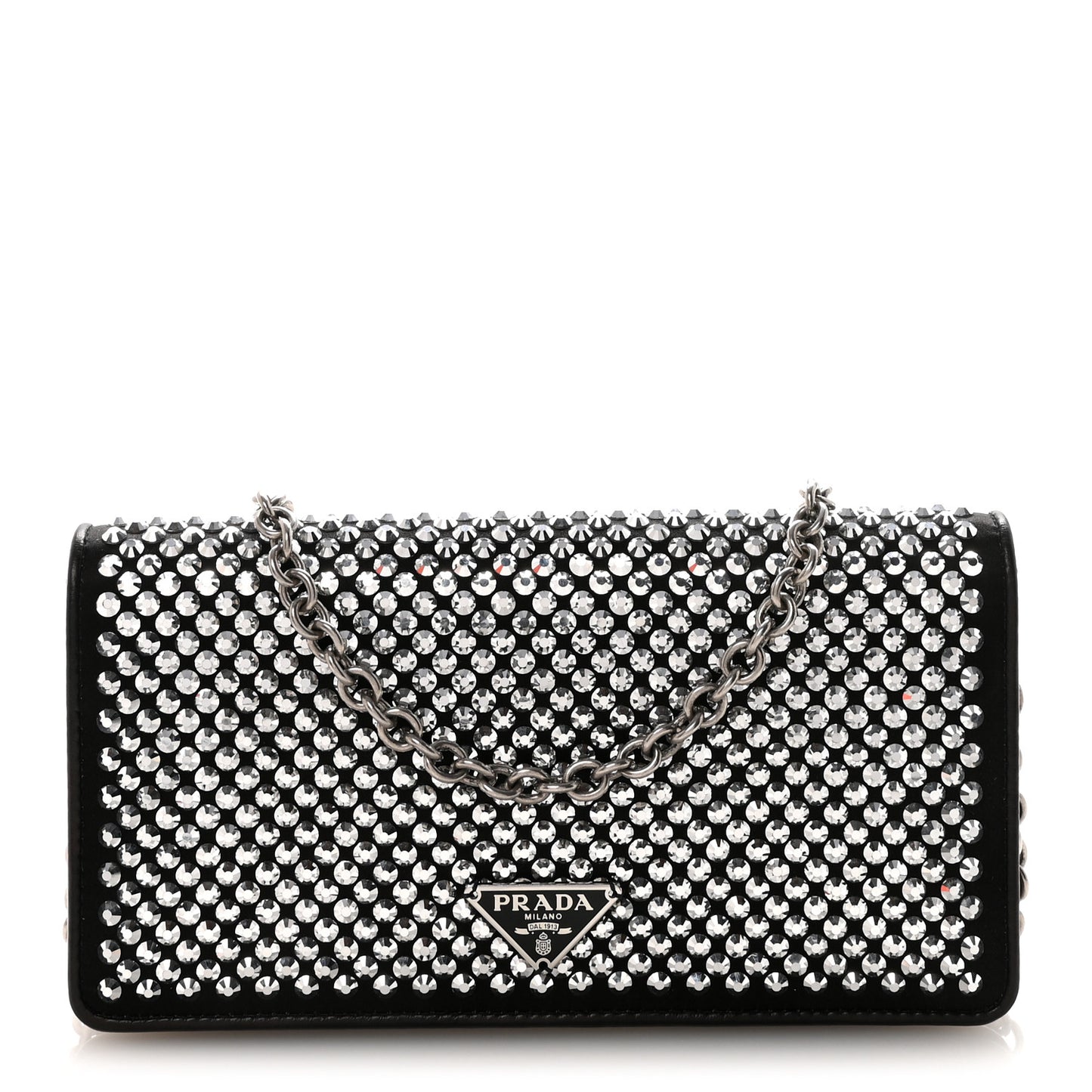 Satin Crystal Metal Triangle Logo Mini Crossbody Bag Cristal