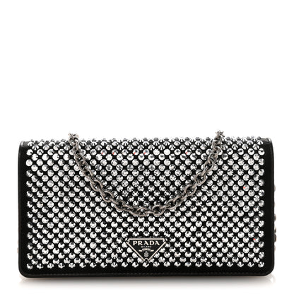 Prada Satin Crystal Metal Triangle Logo Mini Crossbody Bag Cristal 1 of 9
