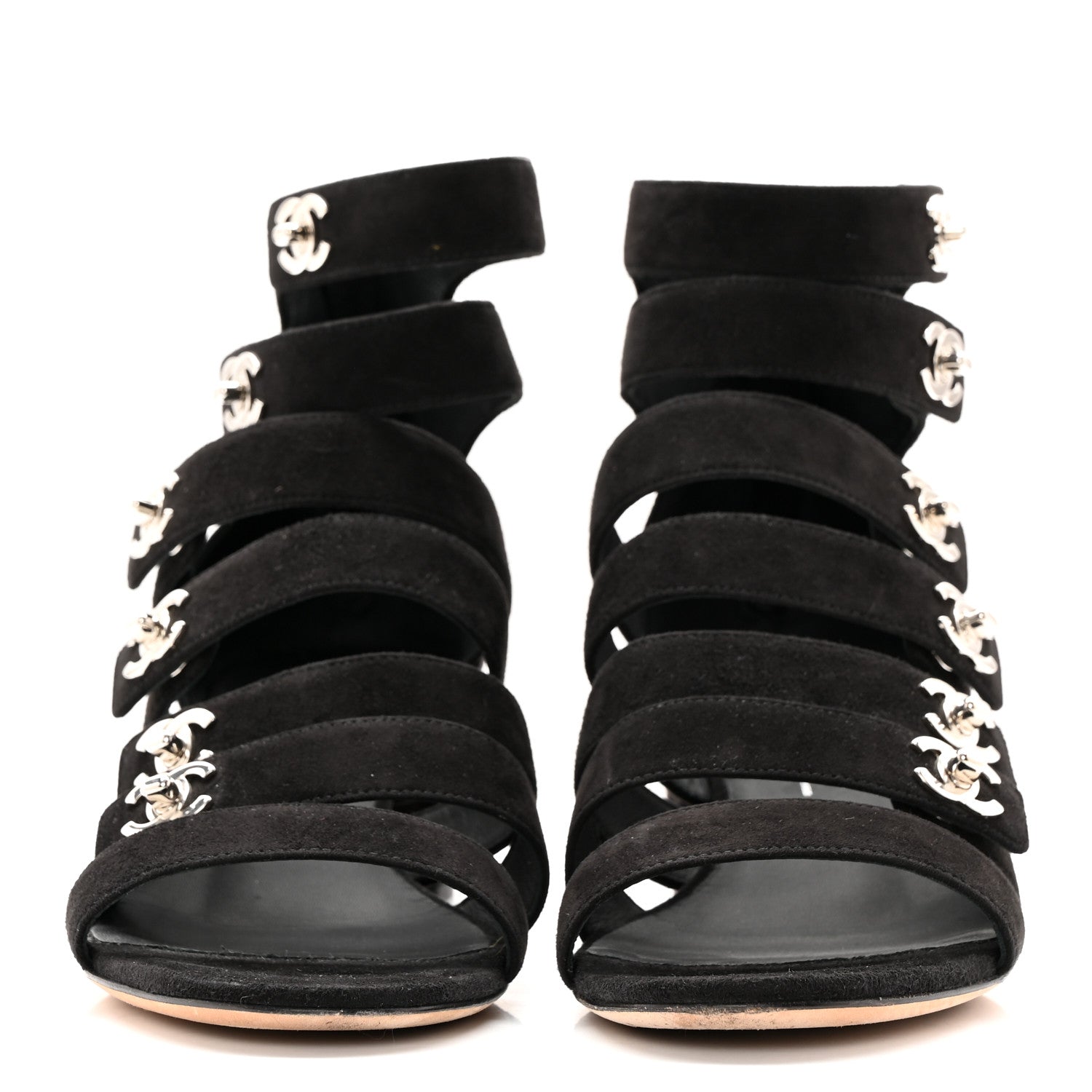 Chanel Kid Suede CC Turnlock Sandals 37.5 Black 2 of 15