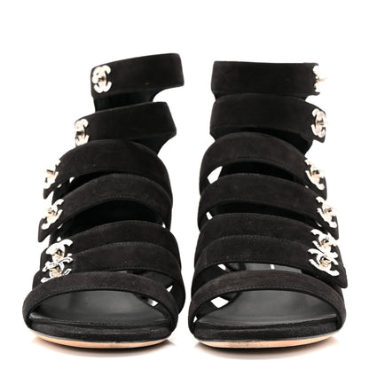 Chanel Kid Suede CC Turnlock Sandals 37.5 Black 2 of 15