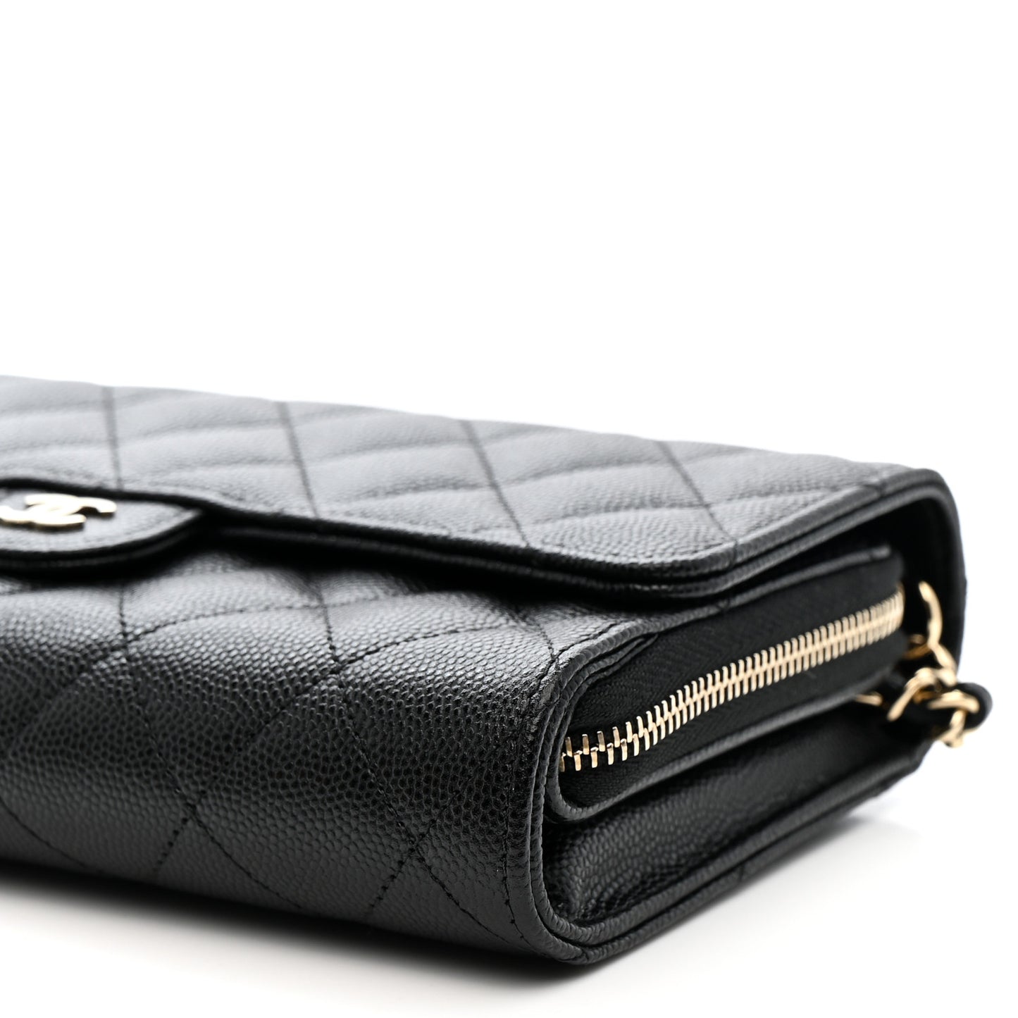 Caviar Quilted Phone Holder Wallet on Removable Chain Black