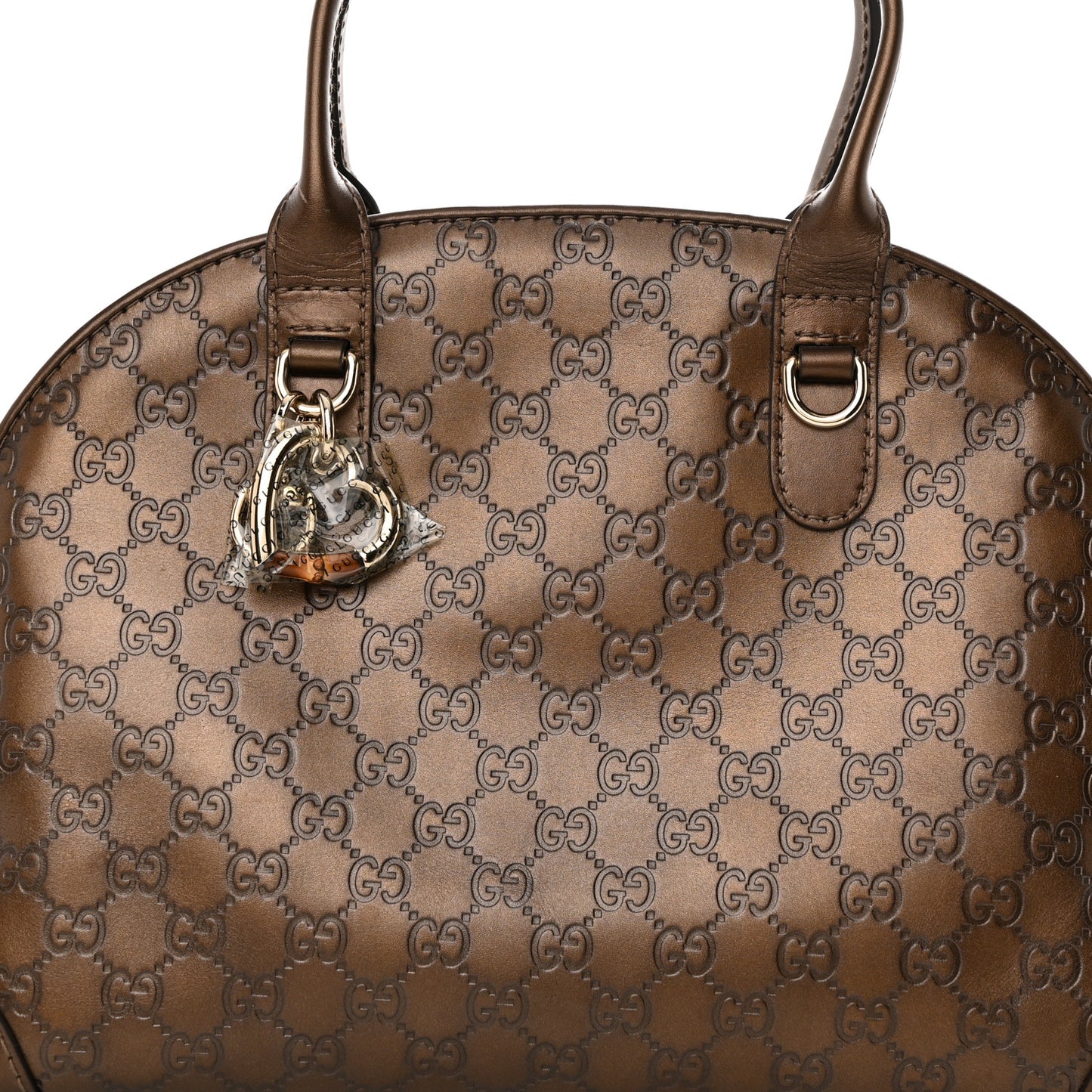 Metallic Guccissima Heart Bit Charm Dome Satchel Bronze