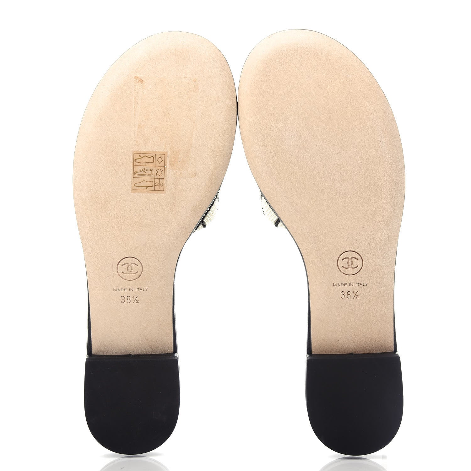 Chanel Pearl Embroidery Flat Sandals 38.5 White Black 6 of 11