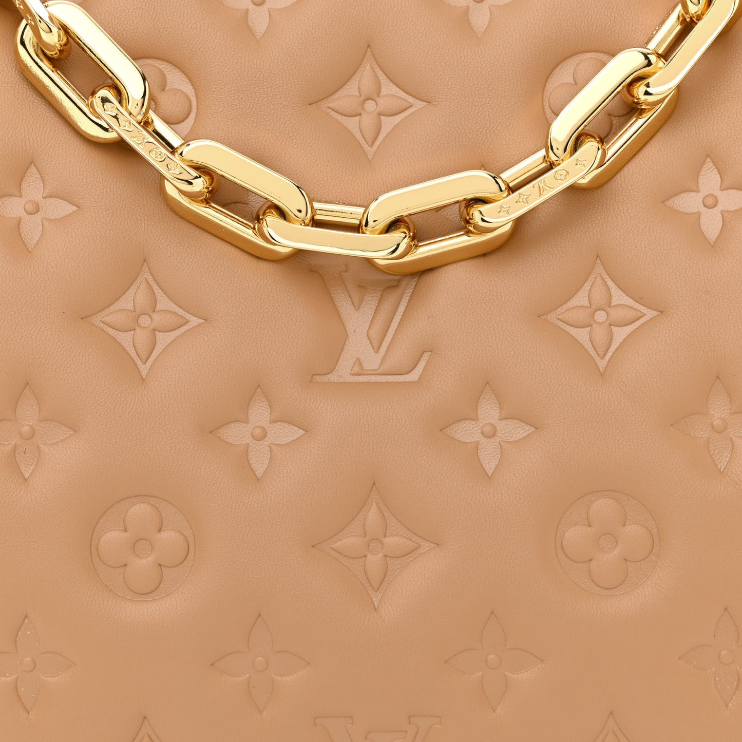 Lambskin Embossed Monogram Coussin PM Camel