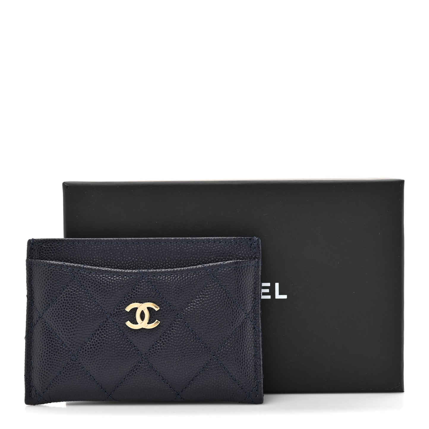 Caviar Quilted Card Holder Navy