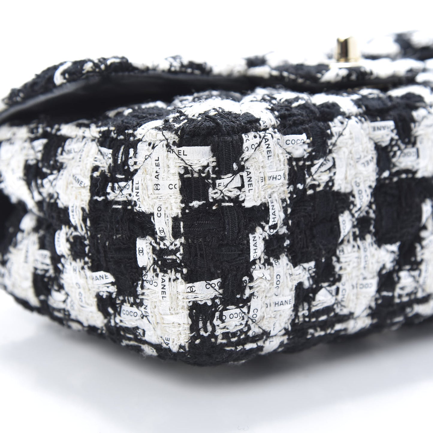 Tweed Quilted Mini Rectangular Flap Black Ecru White