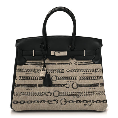 Hermes Swift Toile De Camp Dechainee Birkin 35 Black 1 of 13