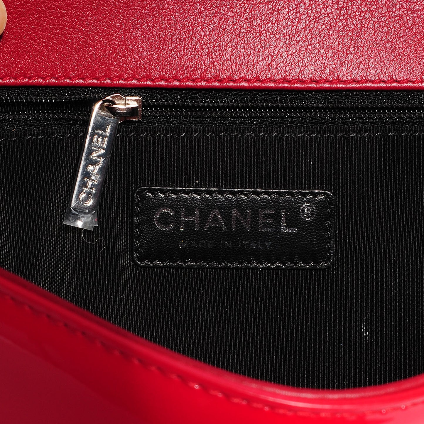 Patent Leather New Medium Boy Flap Plexiglass Red