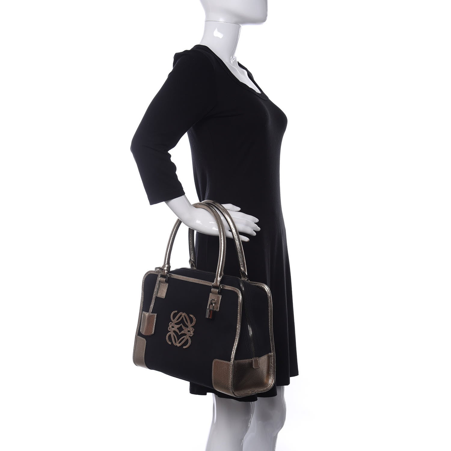 Loewe Metallic Goatskin Canvas Amazona 36 Black Silver 2 of 9