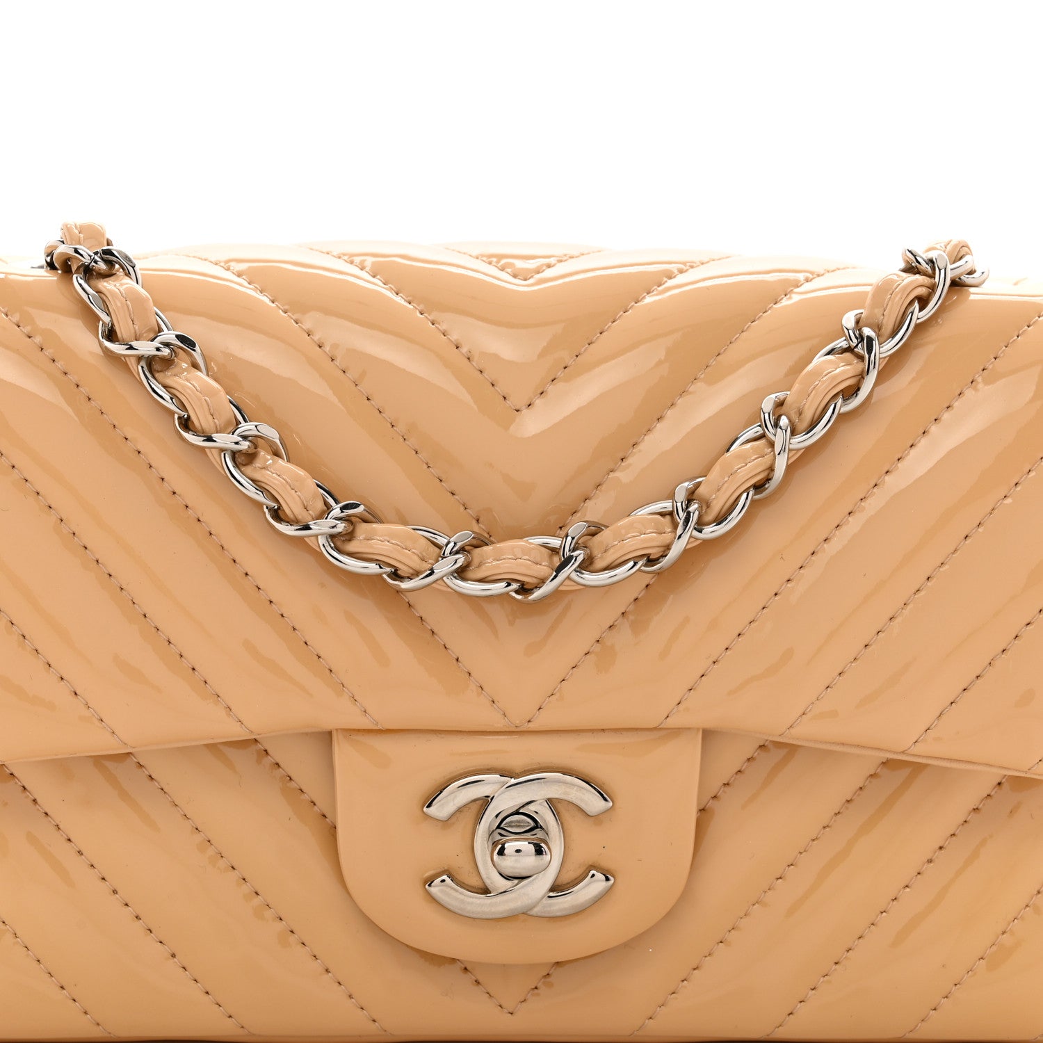 Chanel Patent Chevron Quilted Mini Rectangular Flap Beige 5 of 11