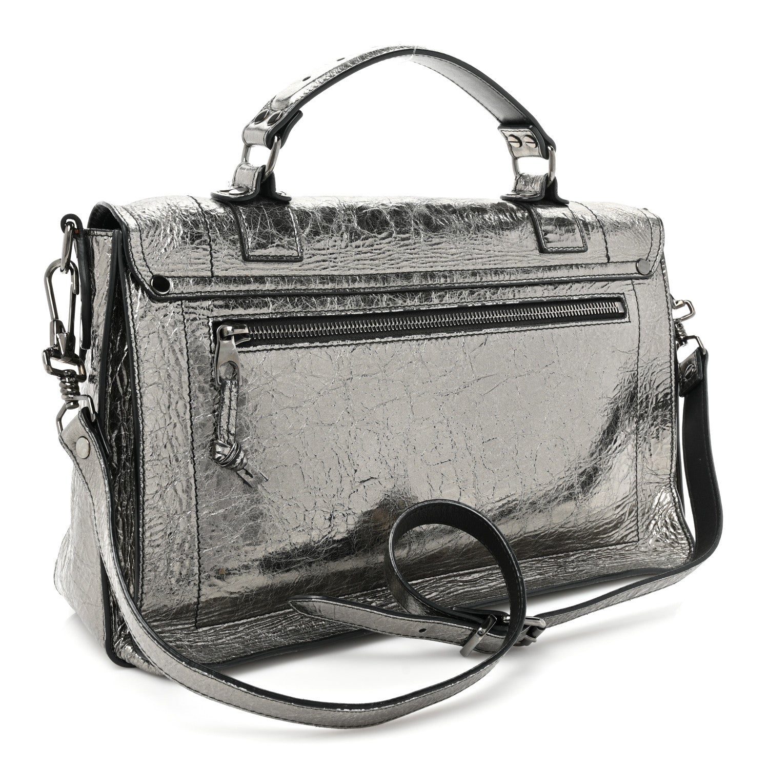 Proenza Schouler Metallic Paper Lambskin Medium PS1 Plus Zip Satchel Gun Metal 3 of 19