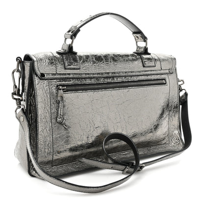 Proenza Schouler Metallic Paper Lambskin Medium PS1 Plus Zip Satchel Gun Metal 3 of 19